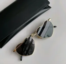 301 Retro-Sonnenbrille in Herzform für Damen, goldfarbenes Metall, graue Gläser, ausgefallene Party-Männer, modische Sonnenbrille mit Box