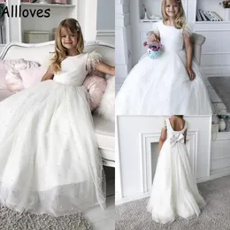 Pearls Furt Ivory Flower Girl Dresss for Wedding Jewel Neck Satin Simple Mała dziewczynka