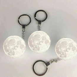 Creative Moon Night Light with LED Touch Switch Ceychains Portable 3D Printing Round Moon Keychain Light Light Accessories AA220318