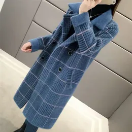 Imitação casaco de pêlo de visita feminino s de médio e longo casaco de outono inverno coreano suéter solto cardigan espessado lj201106
