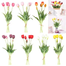 Decorative Flowers & Wreaths Luxury Silicone Real Touch Tulips Bouquet 5 Heads Stems Artificial Living Room Decoration Flores ArtificialesDe