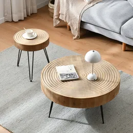 Living Room Furniture Japanese creative log round tea table low table family Annual ring Striped Decorative