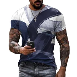 Casual Fashion 3D Printed Summer Shortsleeved Irregular Graffiti Mens Tshirts Round Neck Loose Tops Tees Men Clothing 6XL 220607