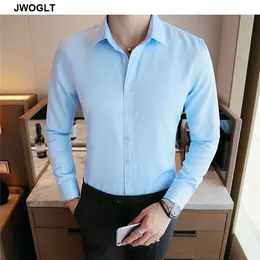 Outono estilo coreano homens casuais camisas de manga comprida botão colarinho de giro para baixo no ajuste regular branco camisa social preto 220323