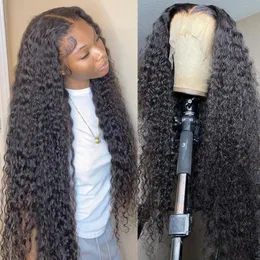 흑인 여성을위한 32 인치 워터 파 레이스 정면 인간 머리 가발 젖어 있고 합성 느슨한 깊은 파도 클로저 가발