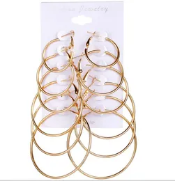 6 Paar/Set Creolen-Sets, großer Kreis-Ohrring, Schmuck für Frauen und Mädchen, Steampunk-Ohrclip, Punk-Stil, Huggie-Earing-Ohrring