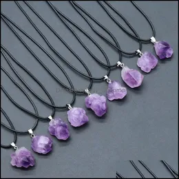 Hänghalsband hängsmycken Natural Crystal 10-18mm Amethyst Rough Stone Necklace for Women Gift Drop Delivery 2021 IB19G