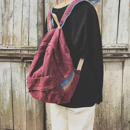 Ryggsäck tonåring retro chic bomullsskola kvinnlig student vintage ekologi tyg mjuk koreansk stil tidvatten casual bok ryggsäck bagbackpack
