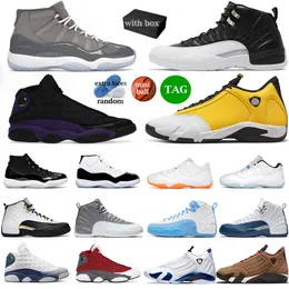11 12 13 14 med Box Basketball Shoes Men Jumpman 11s Cool Grey Bred Concord 12s Playoffs Royalty Taxi 13s Court Purple 14s Light Ginger Sports Sneakers Storlek 36-47