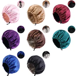 Kvinnor Satin Bonnet Hair Cap för Sleeping Invisible Silkesly Round Haircare Women Headwear Ceremony Justing Button Night Hat