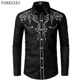 Elegante camicia da cowboy occidentale da uomo di design di marca ricamo slim fit casual camicie a maniche lunghe camicia da uomo per la festa nuziale per uomo 220623