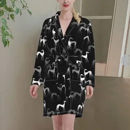 NoisyDesigns Greyhound Dog Pattern Women Winter Set Bathrobe Cotton Home Wear Black Night Gown Thermal Pyjamas Långärm 220627