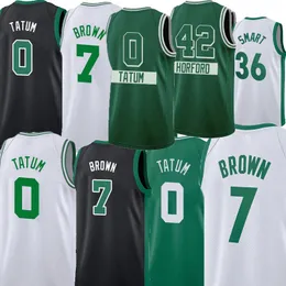 Tasarımcı Özel Basketbol Formaları Erkekler Jayson 0 Tatum Jaylen 7 Kahverengi Beyaz 9 AL 42 Horford 44 Retro Rondo Kevin 5 Garnett Paul 34 Pierce Malcolm Brogdon Akıllı 36 Gömlek