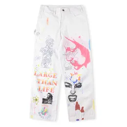 Pantalon à jambes larges hommes blanc Graffiti 11 pantalon de haute qualité pantalon droit ample hommes Streetwear Hip-hop poche Cargo Trous