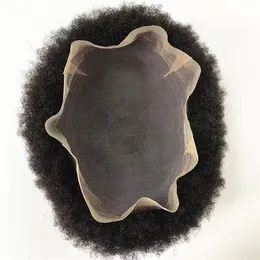 4 мм афро -индийский человеческий девственница замена волос, привязанный к ручным кружевным парику для черных в Америке, быстрая экспресс -доставка