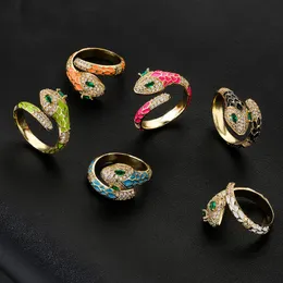 Anello aperto con serpente in zircone multicolore Anelli da dito per animali da donna per accessori per gioielli di moda per feste regalo