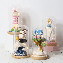 WiseHawk Micro Building Blocks Wedding Dress Lighthouse Tree House Kids Mini Brick Toys With Display Box LED Light 220524