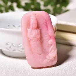 Collane con ciondolo Pendenti con conchiglia naturale rosa chiaro all'ingrosso Collana di Buddha Guanyin intagliato a mano Fortunato per le donne Ragazza Gioielli con texture caldaP