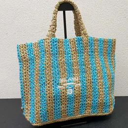 Borsa a mano in paglia di fibra di cocco Borsa a mano Lafite Grass Ricamo Lettera Summer Beach Borse a tracolla da donna Bicolore Tasca a grande capacità Triangolo laterale Segno