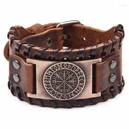 Charm Bracelets Free Ship Odin Symbol Viking Vegvisir Compass Bangles Nordic Runes Wrap Genuine Leather Men Jewelry Accessories Kent22