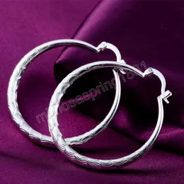 Street Fashion 925 Silver Color Hoop örhängen för kvinnliga smycken 4cm Big Circle Earrings Ear Loop Hanger Christmas Presents