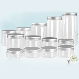 Barattoli di plastica Materiali di imballaggio PET trasparente cilindrico con coperchio a vite 30 ml 50 ml da 60 ml a 500 ml per la conservazione degli alimenti Crema per il viso Strumenti per il trucco