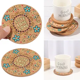 Runda Naturliga korkkustar Värmebeständiga mönstrade mattor Anti-Scalding Cork Coaster Tabletop Protection Drink Coasters LX4663