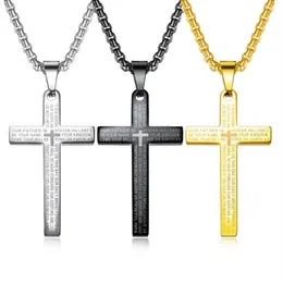 Pendant Necklaces Trendy Bible Cross Necklace For Men Gold-color Titanium Steel Scripture Religious Jesus Box Chain Male Gift Fine JewelryPe