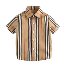 Модные летние мальчики для мальчиков полосатая рубашка детские рубашки с коротким рукава