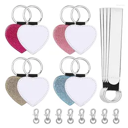 Keychains 20 pcs sublimação em branco kits glitter pu de couro keychain com ganchos de snap giratória para tags diy Heart miri22