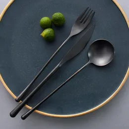 Servis uppsättningar japanska retro svart bestick set 304 rostfritt stål västerländsk stekkniv gaffel kaffekoka desser fruktdinnerware
