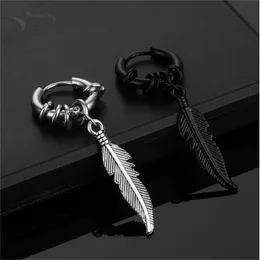 Charm Cross feather Stud Earrings Punk Rock Style For Women men High Quality Stainless steel Hiphop Ear Jewelry GC1149