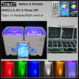 DJ-Leuchten, 6 Stück, 18 W, RGBWAUV, 6-in-1-LED-Batterie, kabelloses DMX-PAR-Wash-Licht mit Fernbedienung, WIFI, 12 x LOT, mit 2 Flightcases