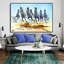 Abstract Watercolor Animal Oil Painting Poster and Prints Wall Art Canvas Painting Running Zebras Pictures for Living Room Decor