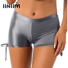 Senhoras lustrosas das mulheres Senhoras Ladies Casual Cor Sólida Stretchy Cintura Low Calças Hot Calças de Ginástica Night Club Curto Leggings Y220417