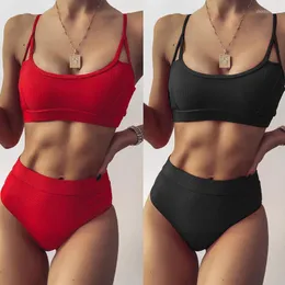 Menas de banho feminina Mulheres Solid Tankini Conjunto de biquíni de altura Push up banheiro banheiro mais tamanhos de maiô sexy roupas de praia 2022 #t2q