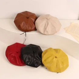 Девочки принцесса Berets Fashion Baby Kids Solid Color Octagonal Hats мягкие кожаные кепки детские аксессуары для пографии 220514