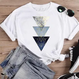 Frauen Geometrische Schöne Trend Mode Cartoon Kurzarm Sommer Oneck Shirt Drucken T-shirts Weibliche Grafik T Top T T-shirt 220527