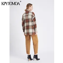 Vintage Stylish Pockets Oversized Plaid Jacket Coat Women 2020 Fashion Lapel Collar Long Sleeve Loose Female Outerwear Chic Tops LJ200825