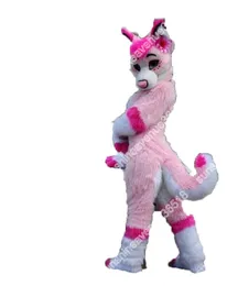 Halloween Pink Fursuit Husky Wolf Fox Mascot Costume Najwyższa jakość Kreskówka Postać Karnawał unisex dla dorosłych rozmiar świątecznych urodzin impreza fantazyjna strój