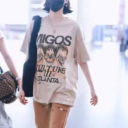22ss Verão EUA Plus Size Tee Moda Manga Curta Camiseta Angustiada Alta Qualidade Mulheres Casual Algodão Camisetas