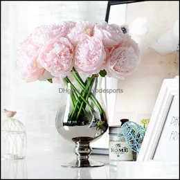 Flores decorativas grinaldas festivas suprimentos de jardim doméstico flores artificiais cachos 30cm 5 cabeças champanhe peony weddi peony weddi