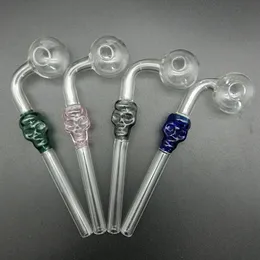 DHL Clear Bent Glass Oil Burner Pipe Transparent Smoking Handle Nail Pipes Colorful Skull Head Ball OD 30mm Curved Water Tube