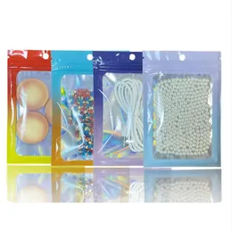 100pcs lot Gradient Color Flat Zipper Bags Holographic Aluminum Foil Pouch Jewelry Cosmetics Beauty Gift Retail Bags with Hang Hole
