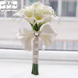 Fiori da sposa Perfectlifeoh Giallo Bianco Calla Sposa Bouquet da sposa Fiore da damigella d'onore all'aperto