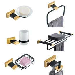 Badaccessoire set badkamer accessoires sollid messing toiletborstelhouder zwart goud hardware hanger handdoekekrek muur gemonteerd hooksbath