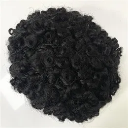 Hand tied Indian human hair virgin hair full lace toupee 15mm loose wave male wigs for black men fast shipment