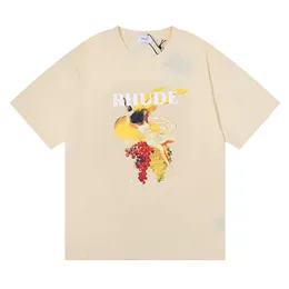 Rhude Brand Printed T Shirt Men Women Round Neck shirts Spring Summer High Street Style Quality Top Tees RHUDE Asian Size S XL Camiseta
