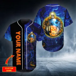 Męskie koszule na co dzień PLstar Cosmos Baseball Jersey Koszula z nadrukiem 3D Wesołego Halloween Czaszka Niestandardowe Twoje imię Hip-Hopowe topy Prezent miłosnyMęski