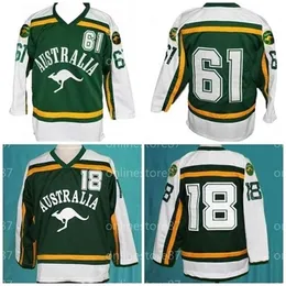 NIK1 40Australia Retro Hockey Jersey Sewn Green # 61 # 18 100% Haftowane Jersey Niestandardowe Nazwa i numer